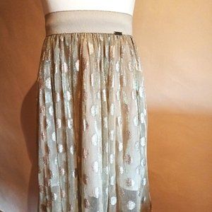 Gold Contrast Polka Midi Skirt - M